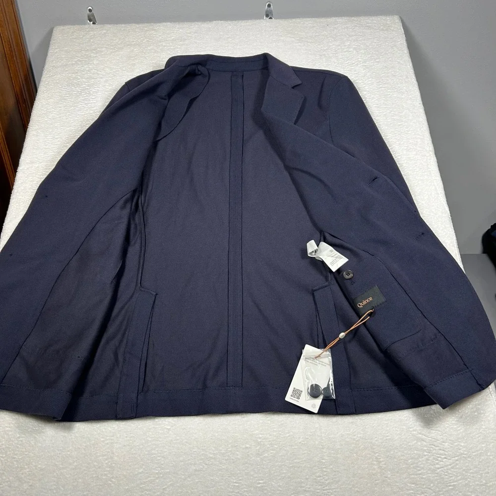 NEW Quince Cotton Pique Knit Blazer Unlined Sport Coat Mens Size M Navy Blue New